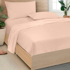 ROYALE LINENS 300 Thread Count 100% Long Staple Combed Cotton Sheet Set - 4 Piece Bed Sheet 1 Fitted Sheet, 1 Flat Sheet, 2 Pillow Case - Breathable, Cool & Crisp Percale Sheet Set ( Pink)