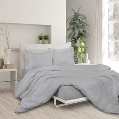 ROYALE Silver Duvet Cover - Washed Duvet Cover Set, 3 Piece Double Brushed Duvet Covers with Button Closure - 1 Duvet Cover and 2 Pillow Shams - Comforter Cover