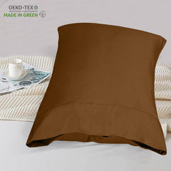 ROYALE LINENS 300 Thread Count 100% Long Staple Combed Cotton Pillowcases Set of 2 - Soft - Bed Pillow Cover- Breathable, Cool & Crisp Percale Brown Pillow Cases (Chocolate)