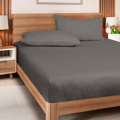 Royale Linens 300 Thread Count 100% Long Staple Combed Cotton Fitted Sheet - Super Soft Deep Pocket Bottom Sheet - Grey Fitted Sheet-Fitted Sheet Only - Elastic Sheet (Grey)