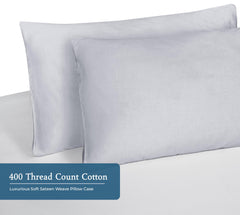 Royale Linens 400 Thread Count 100% American Grown Cotton Pillowcase Set - Luxury Sateen Pillow case - 20"x30" Inch - Soft & Smooth Set of 2 Silver Pillowcases - (Spanish Silver)