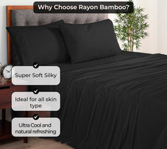 Royale Linens Bamboo Viscose Flat Sheets Only - Cooling Sheets - Organic Viscose Derived from Bamboo -  Flat Sheet Only - Top Sheet - Breathable & Silky Bedding (Black)