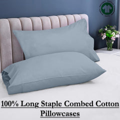 ROYALE LINENS 300 Thread Count 100% Long Staple Combed Cotton Pillowcases Set of 2 - Ultra Soft - Bed Pillow Cover - Breathable, Cool & Crisp Percale Pillow Cases ( Lake Blue)