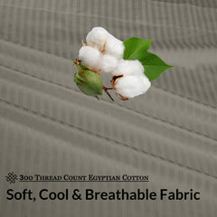 ROYALE LINENS 300 Thread Count 100% Long Staple Combed Cotton Printed Sheet Set - 4 Piece Bed Sheet - 1 Fitted Sheet, 1 Flat Sheet, 2 Pillow case - Cool & Crisp Sheet Set ( Stripe Silver)