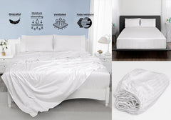 ROYALE LINENS 300 Thread Count 100% Long Staple Combed Cotton Printed Sheet Set - 4 Piece Bed Sheet - 1 Fitted Sheet, 1 Flat Sheet, 2 Pillow case - Cool & Crisp Sheet Set ( Stripe White)