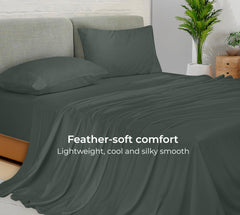 Royale Linens Bamboo Viscose Sheet Set - Cooling Bed Sheet Set - 1 Fitted, 1 Flat & 2 Pillowcase - Fits Up to 16" - Organic Viscose Derived from Bamboo - Bedding Sheet & Pillowcase (Grey)