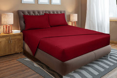 ROYALE LINENS Striped Bed Sheet Set - Microfiber 1800 Bedding - 1 Fitted Sheet, 1 Flat Sheet, 2 Pillowcase - Wrinkle & Fade Resistant - 4 Piece Damask Stripe Bed Sheet Set (Stripe Burgundy)