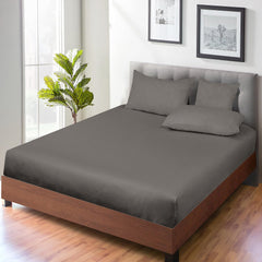 Royale Linens 300 Thread Count 100% Long Staple Combed Cotton Fitted Sheet - Super Soft Deep Pocket Bottom Sheet - Grey Fitted Sheet-Fitted Sheet Only - Elastic Sheet (Grey)
