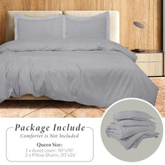 Royale Linens Silver Duvet Cover - Duvet Cover Set - 3 Piece Double Brushed Duvet Covers with Zipper Closure, 1 Duvet Cover and 2 Pillow Shams ( Silver)