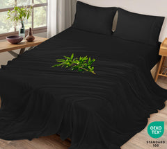 Royale Linen Bamboo Viscose Sheet Set - Cooling Bed Sheet Set - 1 Fitted, 1 Flat & 2 Pillowcase - Fits Up to 16" - Organic Viscose Derived from Bamboo - Bedding Sheet & Pillowcase (Black)