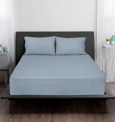 ROYALE LINENS 300 Thread Count 100% Long Staple Combed Cotton Sheet Set - 4 Piece Bed Sheet 1 Fitted Sheet, 1 Flat Sheet, 2 Pillowcases - Breathable, Cool & Crisp Percale Sheet Set (Cool Blue)