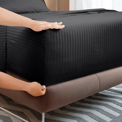 Royale Linen Striped Bed Sheet Set - Microfiber 1800 Bedding - 1 Fitted Sheet, 1 Flat Sheet, 2 Pillow case - Wrinkle & Fade Resistant - 4 Piece Damask Stripe Bed Sheet Set (Stripe Black)