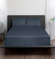 ROYALE LINENS 300 Thread Count 100% Long Staple Combed Cotton Striped Sheet Set - 4 Piece Bed Sheet - 1 Fitted Sheet, 1 Flat Sheet, 2 Pillow case - Cool & Crisp Sheet Set (Stripe Navy)