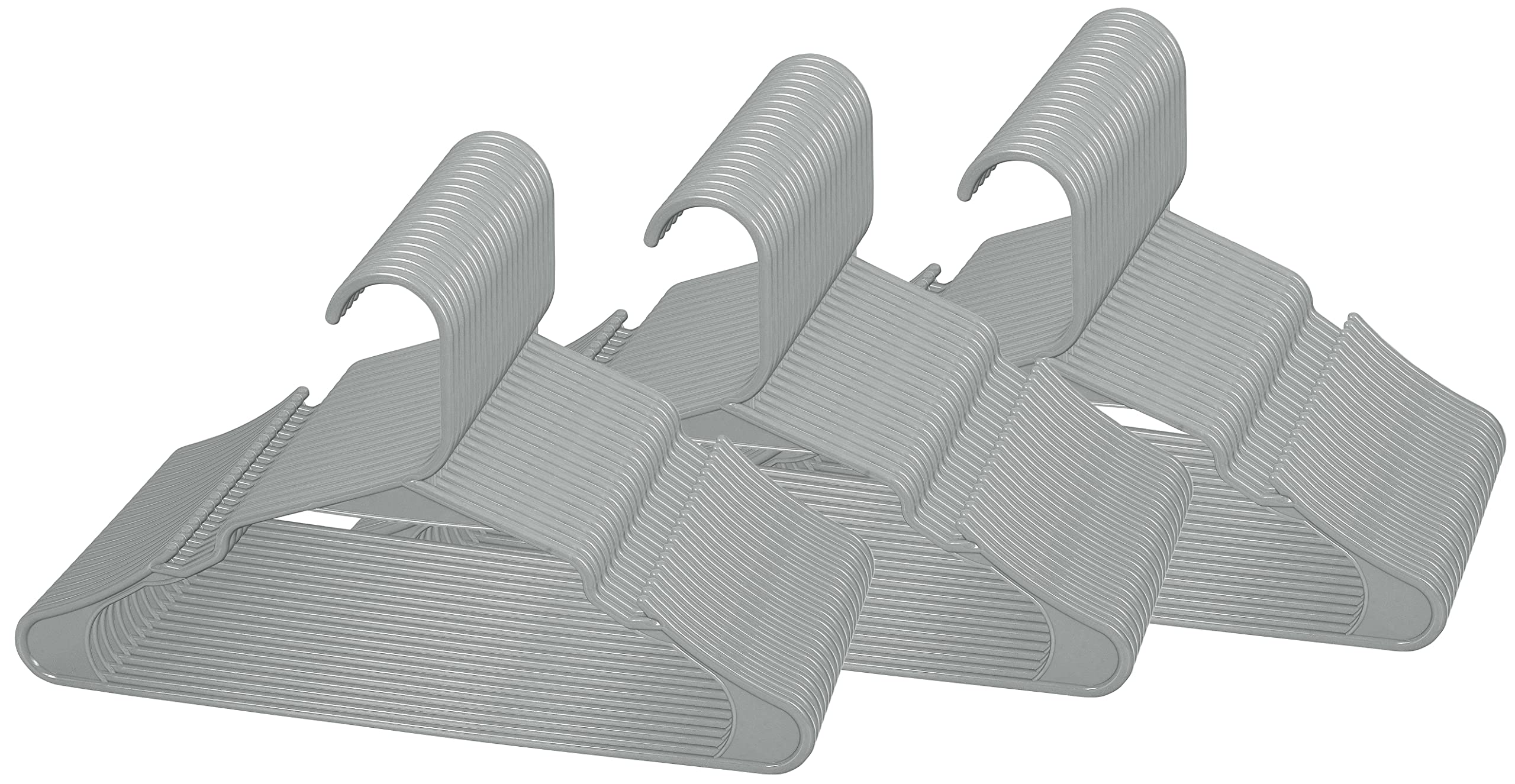 ROYALE Grey Plastic Hangers for Clothes - Heavy Duty Plastic Clothes Hanger Ideal for Everyday Standard Use - Lightweight & Space Saving Notched Plastic Hangers - Slim & Sleek Shoulder Groove