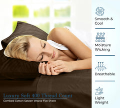 400 Thread Count 100% American Grown Cotton Flat Sheet - Cooling Sheets -Sheets - Luxury Sateen Weave - Flat Sheet Sold Separately - Chocolate Flat Sheet Only ( Hazel Nut)