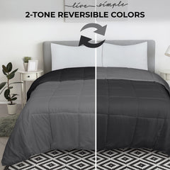 ROYALE Comforter - All Season Down Alternative Bedding Comforter - Lightweight Quilted Comforter with Corner Tabs - Soft Luxury Hotel Comforter - Box Stitched Duvet Insert (Black & Grey)
