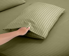 ROYALE LINENS Striped Bed Sheet Set - Microfiber 1800 Bedding - 1 Fitted Sheet, 1 Flat Sheet, 2 Pillowcase - Wrinkle & Fade Resistant - 4 Piece Damask Stripe Bed Sheet Set (Stripe SageGreen)