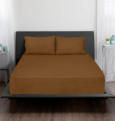ROYALE LINENS 300 Thread Count 100% Long Staple Combed Cotton Sheet Set - 4 Piece Bed Sheet 1 Fitted Sheet, 1 Flat Sheet, 2 Pillowcases - Breathable, Cool & Crisp Percale Sheet Set (Chocolate)