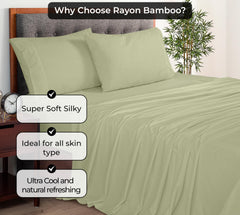 Royale Linens Bamboo Viscose Flat Sheets Only - Cooling Sheets - Organic Viscose Derived from Bamboo - Flat Sheet Only - Top Sheet - Breathable & Silky Bedding (Sage Green)