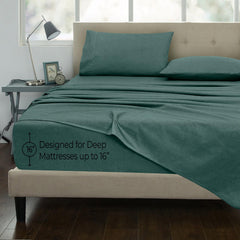 ROYALE LINENS 300 Thread Count 100% Long Staple Combed Cotton Textured Sheet Set - 3 Piece Twin Bed Sheet - 1 Fitted Sheet, 1 Flat Sheet, 1 Pillow case - Cool & Crisp Sheet Set(Textured Green)