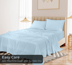 Royale Linens Bamboo Viscose Flat Sheets Only - Cooling Sheets - Organic Viscose Derived from Bamboo - Flat Sheet Only - Top Sheet - Breathable & Silky Bedding (Lake Blue)