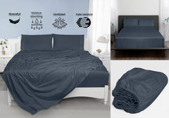 ROYALE LINENS 300 Thread Count 100% Long Staple Combed Cotton Striped Sheet Set - 4 Piece Bed Sheet - 1 Fitted Sheet, 1 Flat Sheet, 2 Pillow case - Cool & Crisp Sheet Set (Stripe Navy)