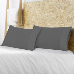 Royale Linens Pillowcase Set of 2 - Bed Pillow Cover - Grey Pillowcases - 1800 Brushed Microfiber, Wrinkle & Fade Resistant - Soft & Cozy- Pillow Case ( Grey)