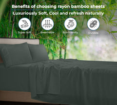 Royale Linens Bamboo Viscose Sheet Set - Cooling Bed Sheet Set - 1 Fitted, 1 Flat & 2 Pillowcase - Fits Up to 16" - Organic Viscose Derived from Bamboo - Bedding Sheet & Pillowcase (Grey)