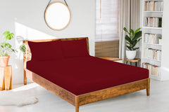 Royale Linens Fitted Sheet - Brushed Hotel Quality 1800 Ultra-Soft Wrinkle & Fade Resistant - Bottom Sheet - Deep Pocket Stretches Up to 16" - Fitted Sheet Only - Elastic Sheet ( Burgundy)