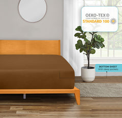 Royale Linens 300 Thread Count 100% Long Staple Combed Cotton Fitted Sheet- Super Soft Deep Pocket Sheet- Chocolate Fitted Sheet - Fitted Sheet Only - Elastic Sheet ( Chocolate)