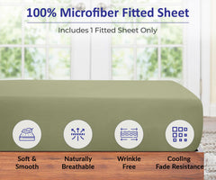 Royale Linens Fitted Sheet - Brushed Hotel Quality 1800 Ultra-Soft Wrinkle & Fade Resistant - Bottom Sheet - Deep Pocket Stretches Up to 16" - Fitted Sheet Only - Elastic Sheet (SageGreen)