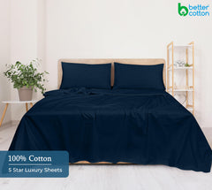 400 Thread Count 100% American Grown Cotton Flat Sheet - Cooling Sheets - Sheets - Luxury Sateen Weave - Flat Sheet Sold Separately - Navy Flat Sheet Only ( Rivera Navy)