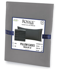 ROYALE LINENS Grey Pillowcase Set of 12 -  Bed Pillow Cover - 1800 Brushed Microfiber - Wrinkle & Fade Resistant - Bulk Pillow Cases - Hotel Quality Pillow Case 12 Pack (Grey)