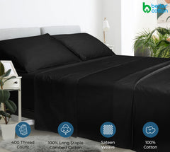 400 Thread Count 100% American Grown Cotton Flat Sheet - Cooling Sheets - Sheets - Luxury Sateen Weave - Flat Sheet Sold Separately - Soft Black Flat Sheet Only ( Night Black)