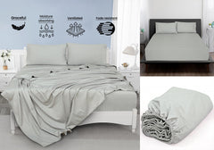 ROYALE LINENS 300 Thread Count 100% Long Staple Combed Cotton Narrow Stripe Sheet Set - 4 Piece Bed - 1 Fitted Sheet, 1 Flat Sheet, 2 Pillow Case - Cool & Crisp Sheet Set (Grey Stripes)