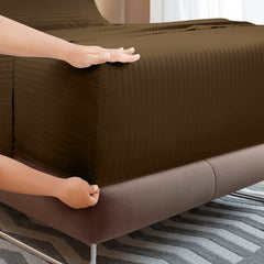 ROYALE LINENS Striped Bed Sheet Set - Microfiber 1800 Bedding - 1 Fitted Sheet, 1 Flat Sheet, 2 Pillowcase - Wrinkle & Fade Resistant - 4 Piece Damask Stripe Bed Sheet Set (Stripe Chocolate)