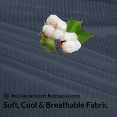 ROYALE LINENS 300 Thread Count 100% Long Staple Combed Cotton Striped Sheet Set - 4 Piece Bed Sheet - 1 Fitted Sheet, 1 Flat Sheet, 2 Pillow case - Cool & Crisp Sheet Set (Stripe Navy)