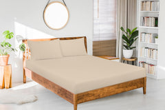 Royale Linens Fitted Sheet - Brushed Hotel Quality 1800 Ultra-Soft Wrinkle & Fade Resistant - Bottom Sheet - Deep Pocket Stretches Up to 16" - Fitted Sheet Only - Elastic Sheet ( Sand)