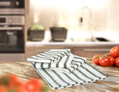ROYALE Kitchen Towel 4 Pack - 100% Cotton Kitchen Dish Towel - Tea Towels - Reusable Cleaning Cloths - Highly Absorbent Bar Towel - Large Dish Towels - Wiping Cloth - ( Black Stripe)