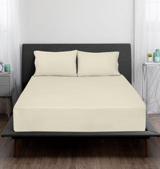 ROYALE LINENS 300 Thread Count 100% Long Staple Combed Cotton Sheet Set - 4 Piece Bed Sheet 1 Fitted Sheet, 1 Flat Sheet, 2 Pillow Case - Breathable, Cool & Crisp Percale Sheet Set (Ivory)