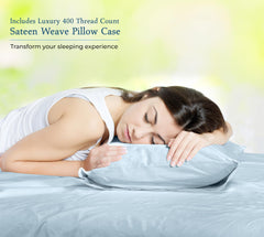 ROYALE LINENS 400 Thread Count 100% American Grown Cotton 4 Piece Sateen Sheet Set - 1 Fitted Sheet, 1 Flat Sheet, 2 Pillow case - Blue Bedsheet - Cotton Sheets - (Caribbean Blue)