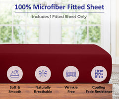 Royale Linens Fitted Sheet - Brushed Hotel Quality 1800 Ultra-Soft Wrinkle & Fade Resistant - Bottom Sheet - Deep Pocket Stretches Up to 16" - Fitted Sheet Only - Elastic Sheet ( Burgundy)