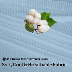 Royale Linens 300 Thread Count 100% Long Staple Combed Cotton Striped Sheet Set - 4 Piece Bed Sheet - 1 Fitted Sheet, 1 Flat Sheet, 2 Pillowcase -Cool & Crisp Sheet Set (Stripe Lake Blue)