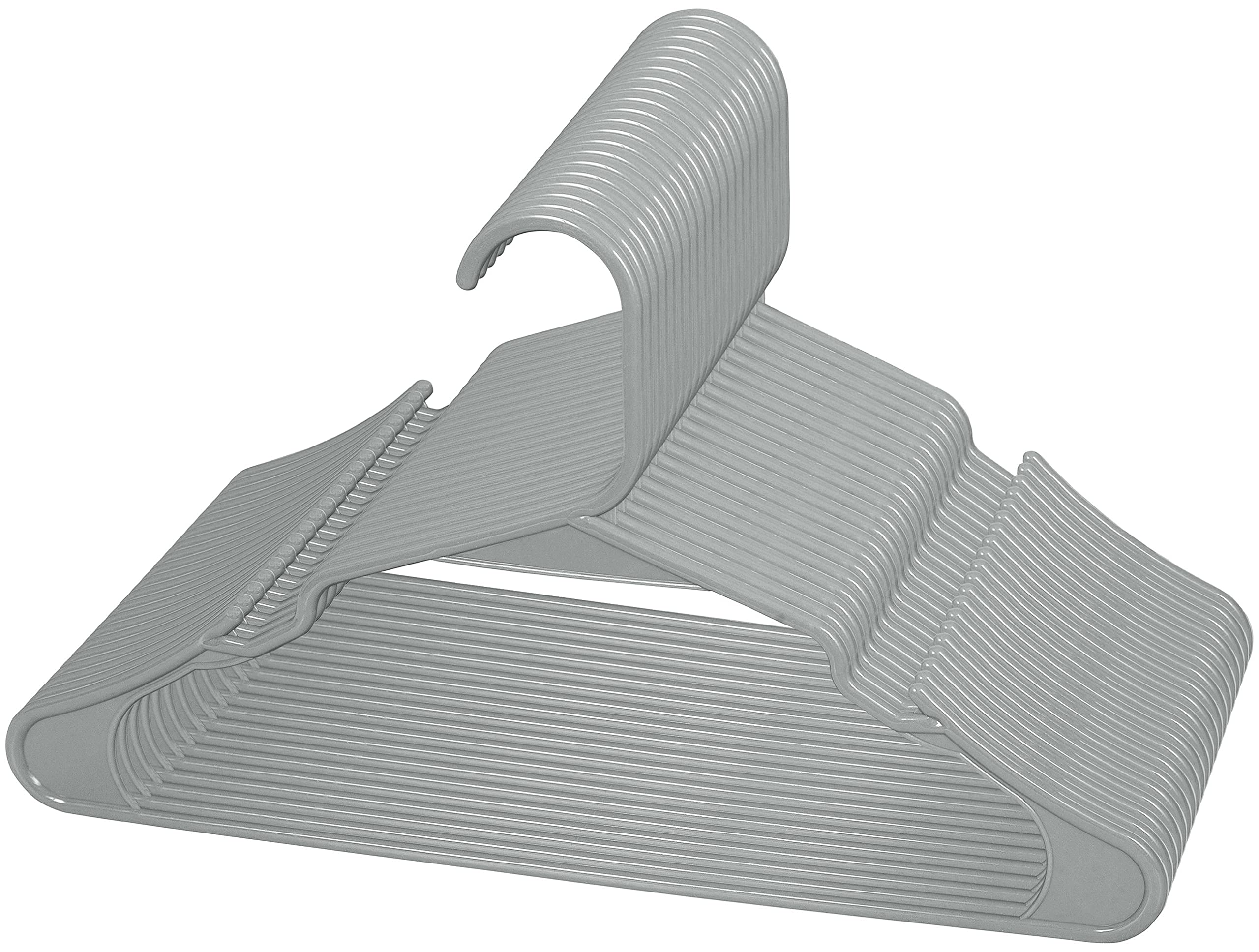 ROYALE Grey Plastic Hangers for Clothes - Heavy Duty Plastic Clothes Hanger Ideal for Everyday Standard Use - Lightweight & Space Saving Notched Plastic Hangers - Slim & Sleek Shoulder Groove