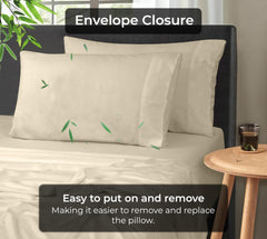 Royale Linens Cooling Pillow Cases Set of 2-100% Rayon Derived from Bamboo Cooling Pillowcase for Hot Sleepers - Soft & Silky Pillow Covers with Envelope Closure (Sand)