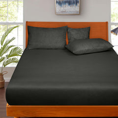 ROYALE LINENS 300 Thread Count 100% Long Staple Combed Cotton Fitted Sheet - Super Soft Deep Pocket Bottom Sheet - Black Fitted Sheet - Fitted Sheet Only - Elastic Sheet (Black)