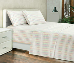 ROYALE LINENS 300 Thread Count 100% Long Staple Combed Cotton Printed Sheet Set - 4 Piece Bed Sheet - 1 Fitted Sheet 1 Flat Sheet 2 Pillowcase - Cool & Crisp Sheet Set ( Stripe Multicolor)