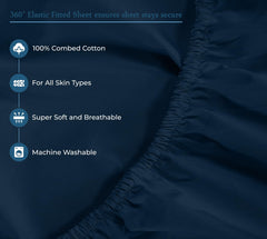 ROYALE LINENS 400 Thread Count 100% American Grown Cotton 4 Piece Sateen Sheet Set - 1 Fitted Sheet, 1 Flat Sheet, 2 Pillow case - Navy Bedsheet - Cotton Sheets - (Rivera Navy)