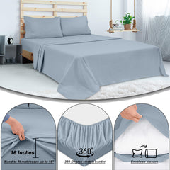 ROYALE LINENS 300 Thread Count 100% Long Staple Combed Cotton Sheet Set - 4 Piece Bed Sheet 1 Fitted Sheet, 1 Flat Sheet, 2 Pillowcases - Breathable, Cool & Crisp Percale Sheet Set (Cool Blue)