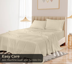 Royale Linens Bamboo Viscose Flat Sheets Only - Cooling Sheets - Organic Viscose Derived from Bamboo - Flat Sheet Only - Top Sheet - Breathable & Silky Bedding (Sand)